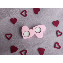 Bougeoir double coeur - rose