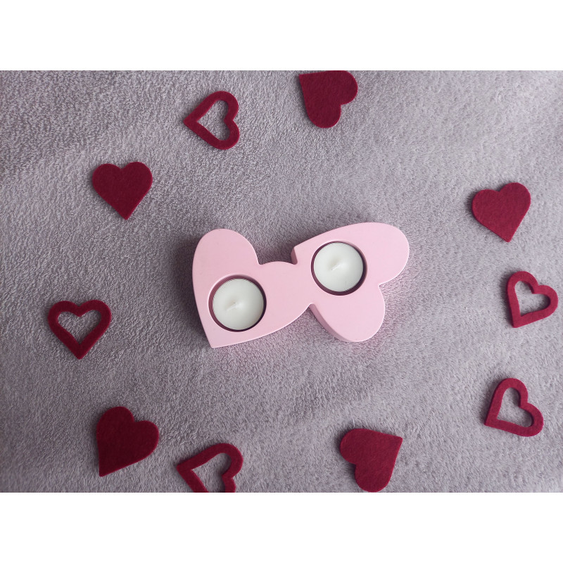 Bougeoir double coeur - rose