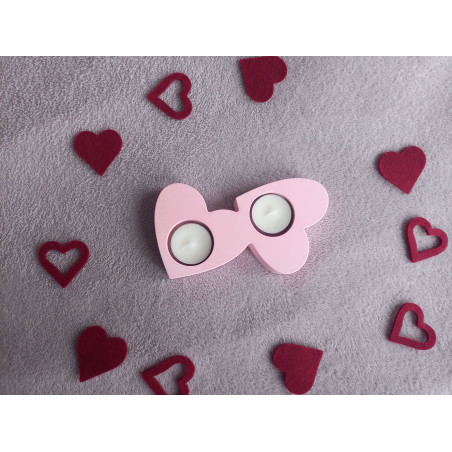 Bougeoir double coeur - rose