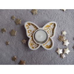 Bougeoir papillon - blanc (naturel) et or