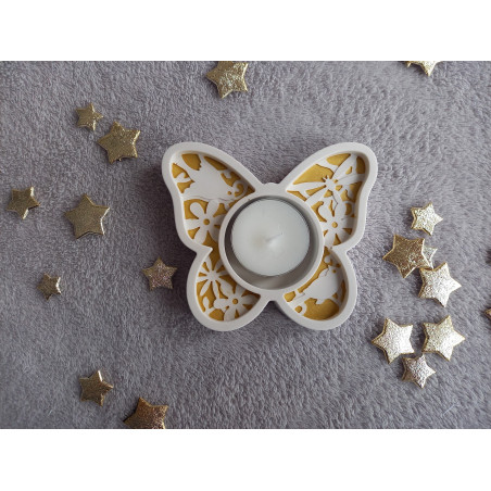 Bougeoir papillon - blanc (naturel) et or