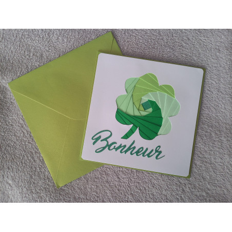 Carte trèfle 4 feuilles en iris folding + enveloppe assortie