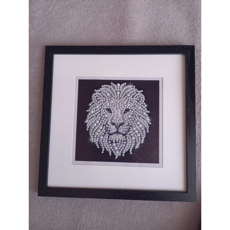 Tableau peinture diamant noir et blanc - Série animalière - Lion