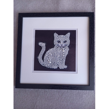 Tableau peinture diamant noir et blanc - Série animalière - Chat