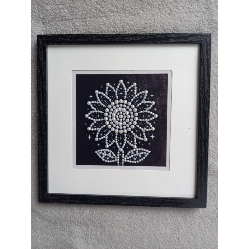 Tableau peinture diamant noir et blanc - Série florale - Tournesol
