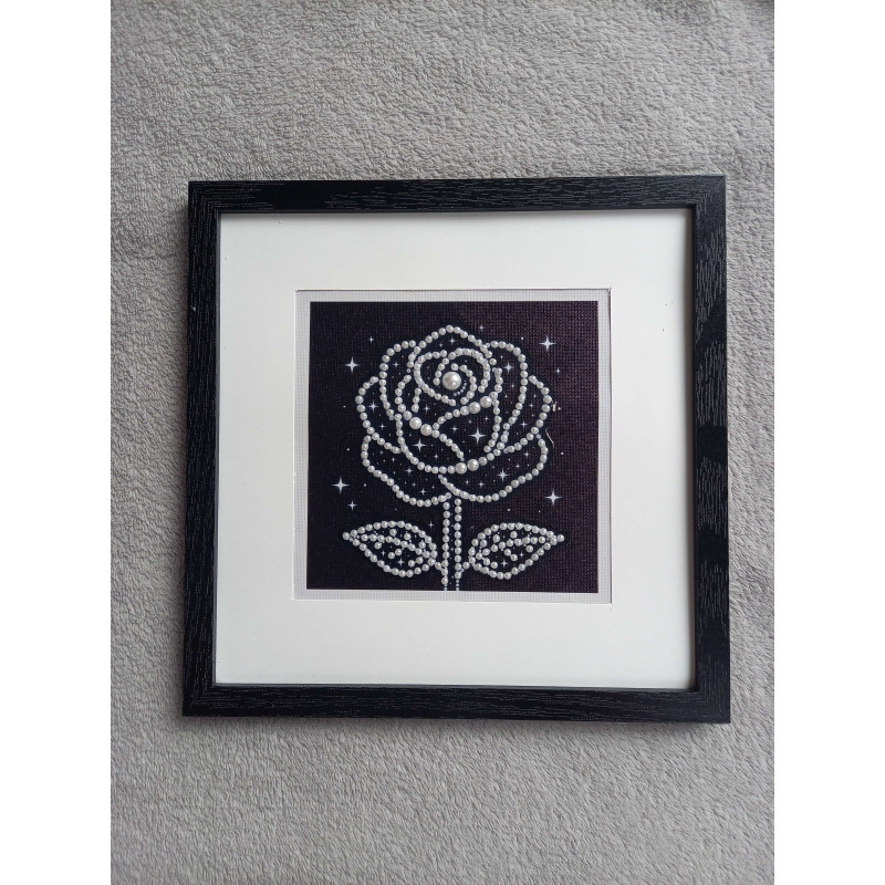 Tableau peinture diamant noir et blanc - Série florale - Rose
