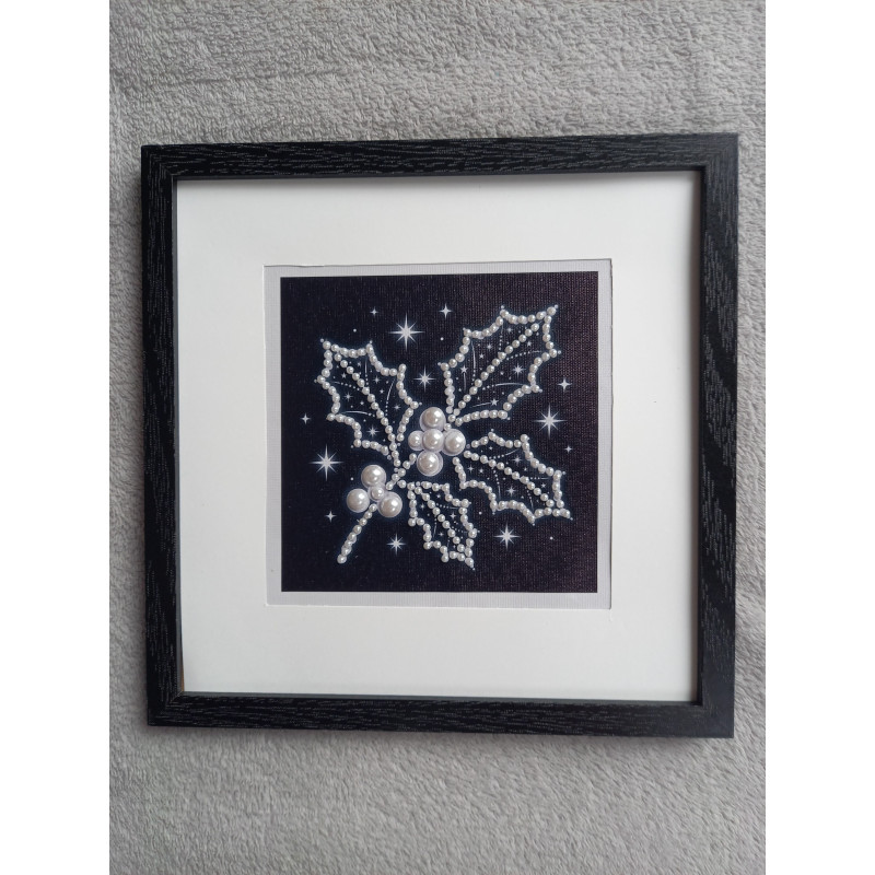 Tableau peinture diamant noir et blanc - Série florale - Houx