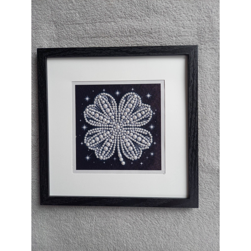 Tableau peinture diamant noir et blanc - Série florale - Trèfle